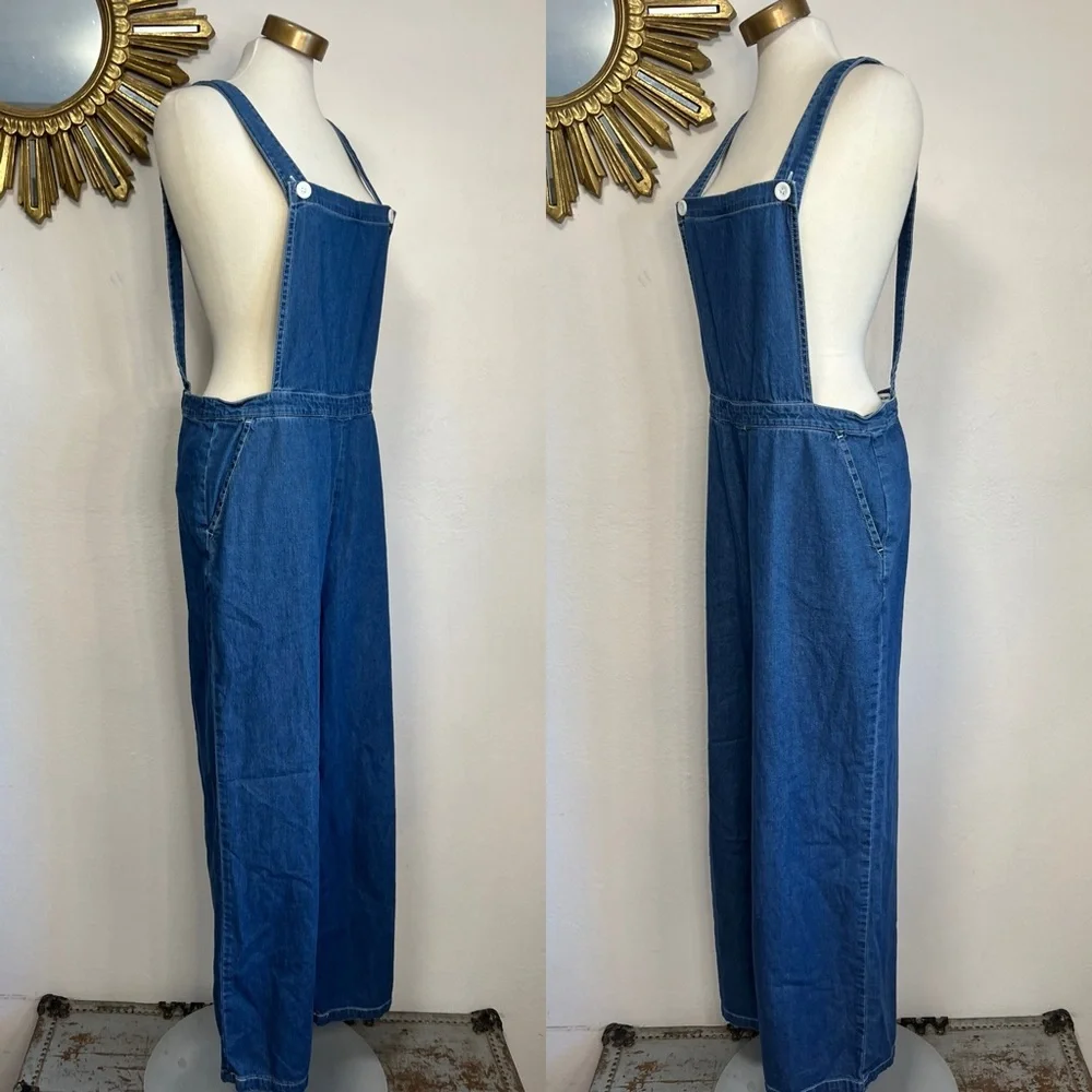 American Apparel Denim Wide Leg Crop Overalls - Picture 3 of 16